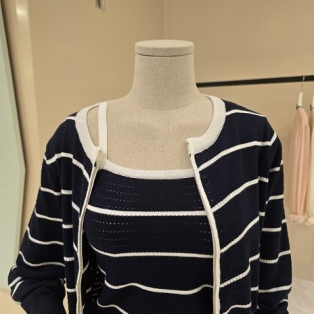 단가라 민소매 세트 집업가디건