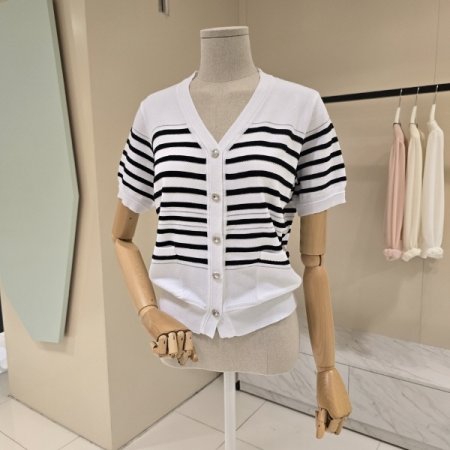 브이넥 단가라 니트가디건