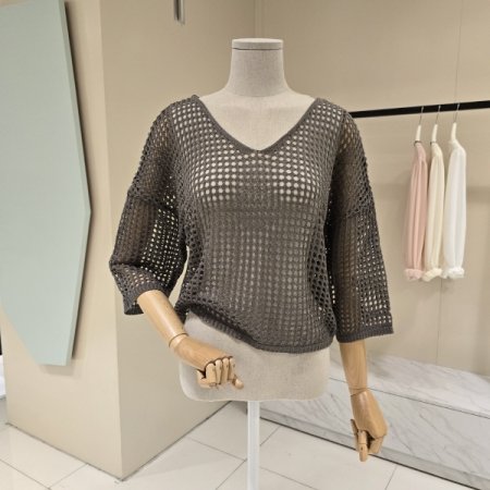 브이넥 캡슐 스카시 니트