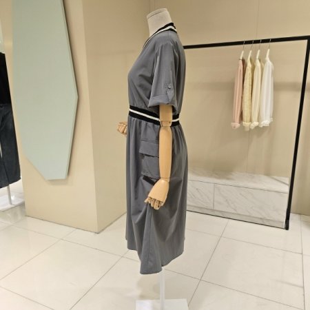 넥라인 배색 밴딩 브이넥 원피스