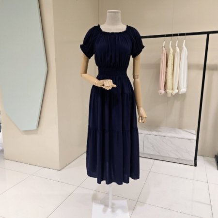 오프숄더 밴딩 롱 원피스