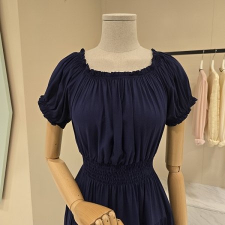 오프숄더 밴딩 롱 원피스