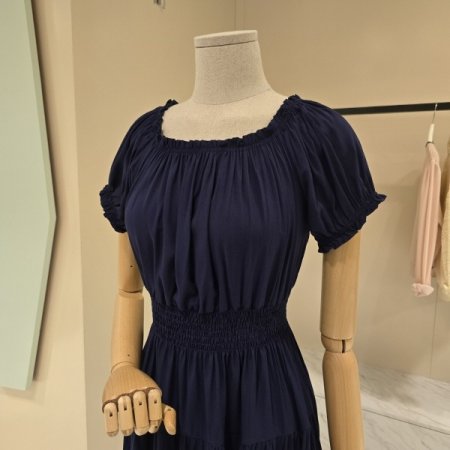 오프숄더 밴딩 롱 원피스