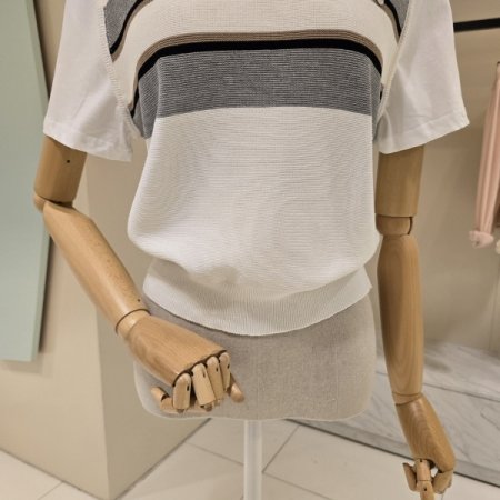 단가라 티소매배색 라운드니트