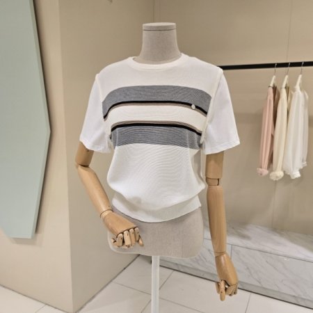 단가라 티소매배색 라운드니트