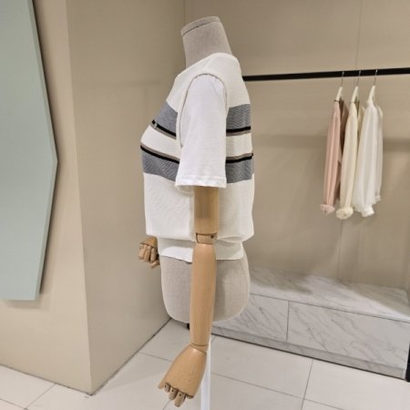 단가라 티소매배색 라운드니트