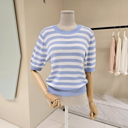 라운드 단가라 니트티셔츠