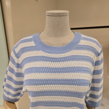 라운드 단가라 니트티셔츠