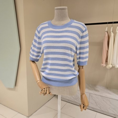 라운드 단가라 니트티셔츠