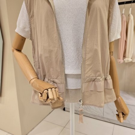 밑단 스트링 후드 집업조끼