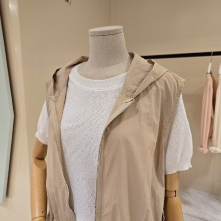 밑단 스트링 후드 집업조끼