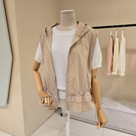 밑단 스트링 후드 집업조끼