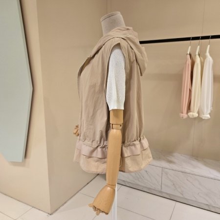 밑단 스트링 후드 집업조끼