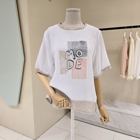 모드 배색 라운드 티셔츠