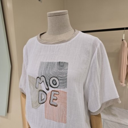 모드 배색 라운드 티셔츠