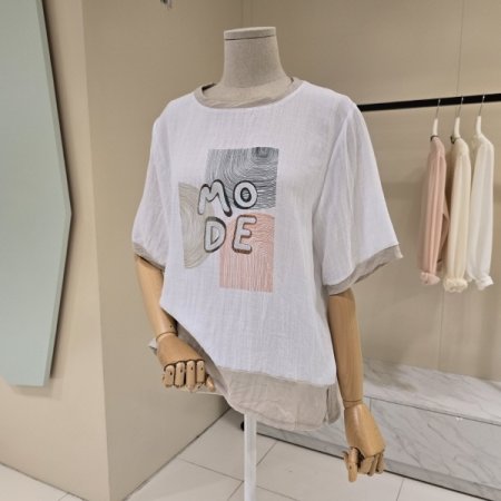 모드 배색 라운드 티셔츠