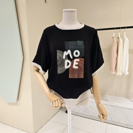 라인배색 모드 라운드 티셔츠