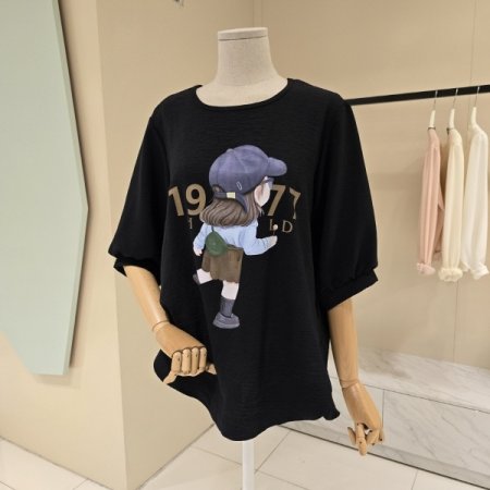 루즈핏 언발 뒷모습 라운드 티셔츠