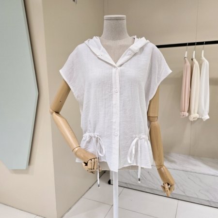 캡소매 후드 블라우스