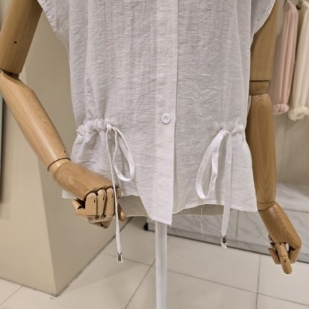 캡소매 후드 블라우스