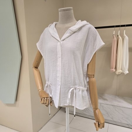 캡소매 후드 블라우스