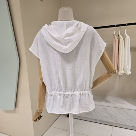 캡소매 후드 블라우스