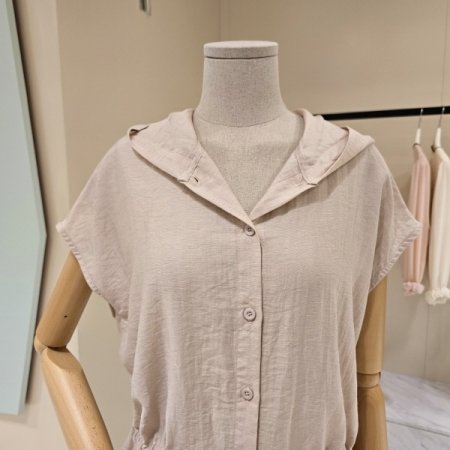 스트링 오픈형 후드 블라우스