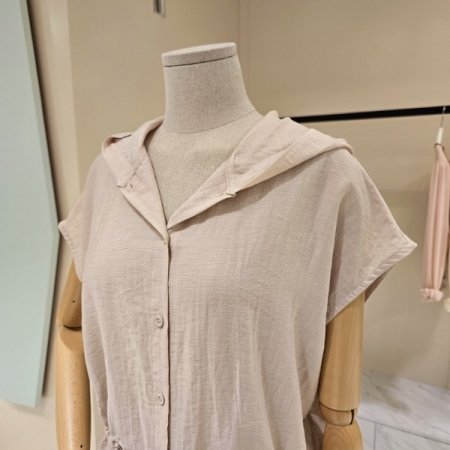 스트링 오픈형 후드 블라우스