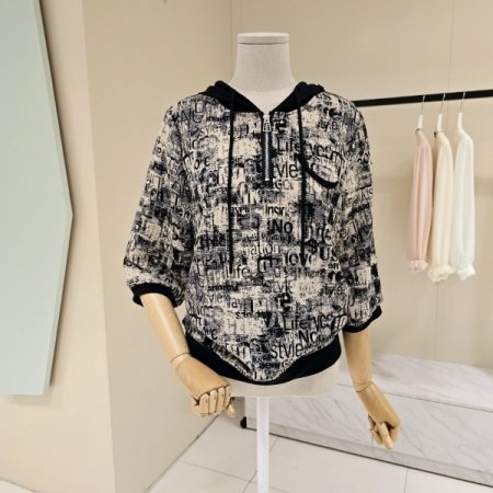 반집업 노블 후드 블라우스