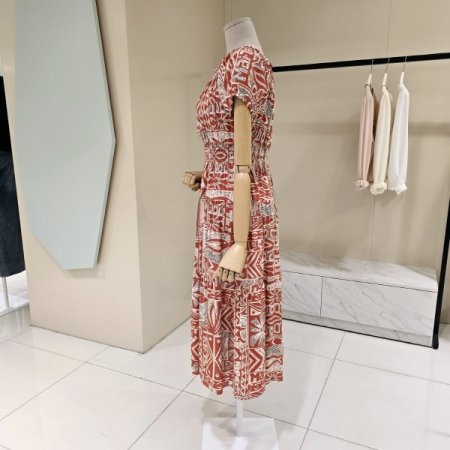 오프숄더 밴딩 프린트 롱 원피스