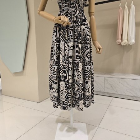 허리밴딩 프린트 오프숄더 원피스