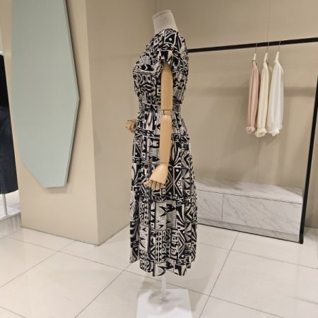 허리밴딩 프린트 오프숄더 원피스