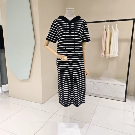 단가라 후드 니트 원피스