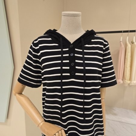 단가라 후드 니트 원피스