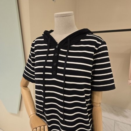 단가라 후드 니트 원피스