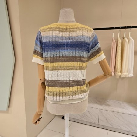 무지개 단가라 펀칭가디건