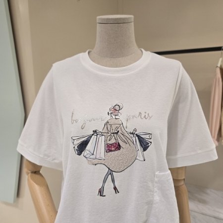 걸 레터링 포켓 라운드 티셔츠