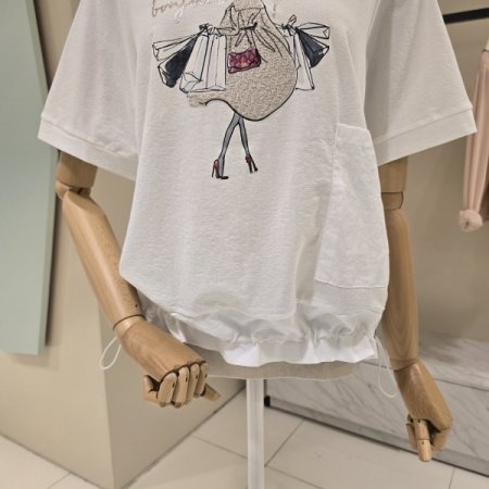 걸 레터링 포켓 라운드 티셔츠