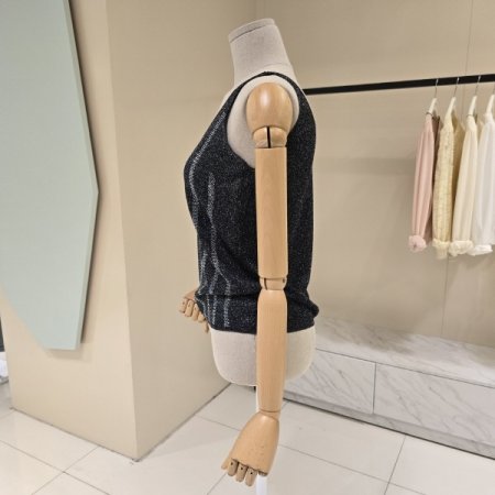 양브이넥 펄 비즈 민소매니트