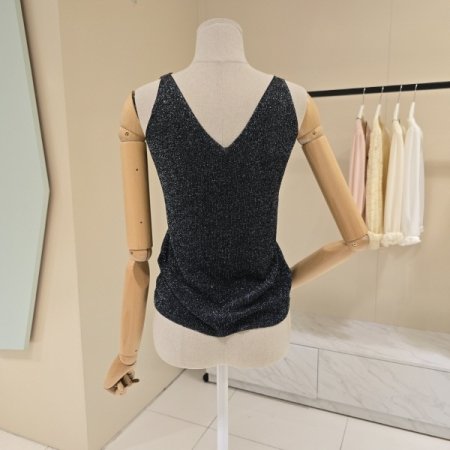 양브이넥 펄 비즈 민소매니트