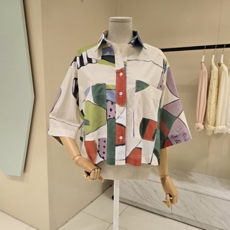 박시핏 포켓 나염 크롭셔츠