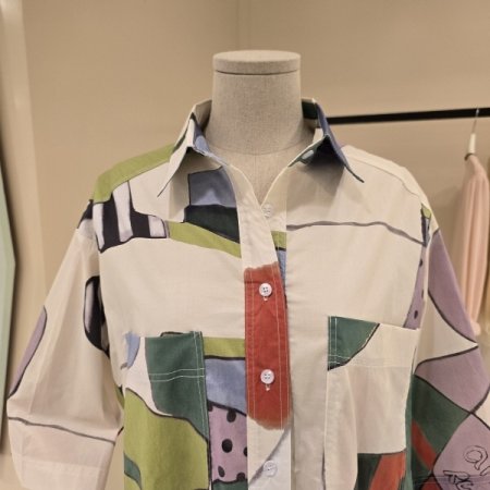 박시핏 포켓 나염 크롭셔츠