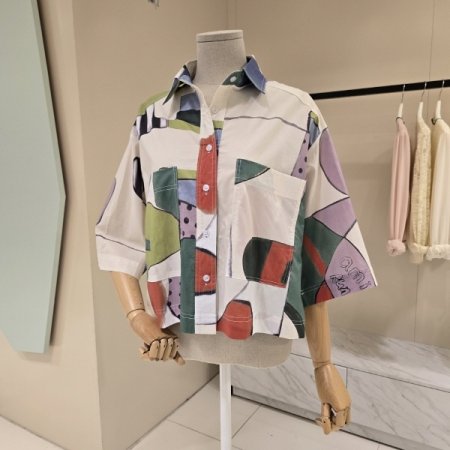 박시핏 포켓 나염 크롭셔츠