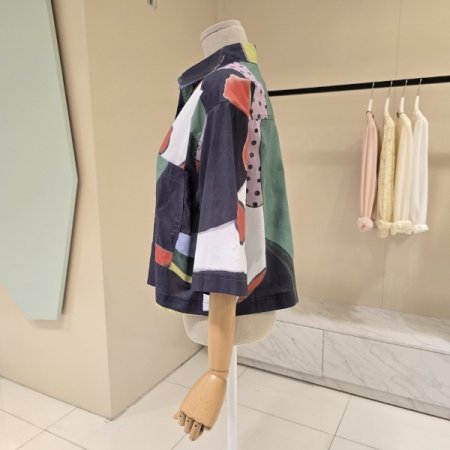 포켓 나염 루즈핏 크롭셔츠