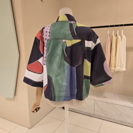 포켓 나염 루즈핏 크롭셔츠