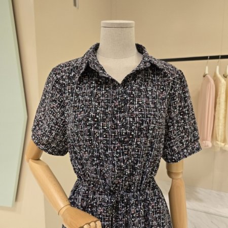 스트링 프린트 카라 원피스