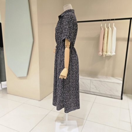 스트링 프린트 카라 원피스