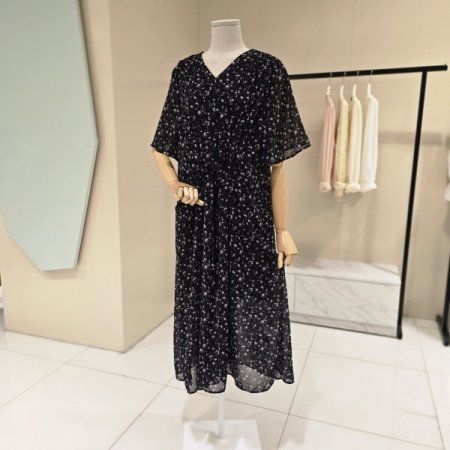 플라워 셔링 브이넥 시폰원피스