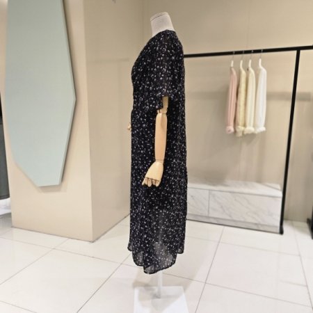 플라워 셔링 브이넥 시폰원피스