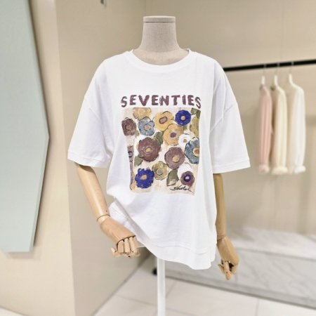 플라워 박시핏 라운드 티셔츠